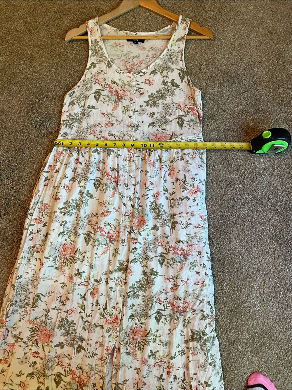 Frye Floral Midi Dress in Ivory and Blush Sleeveless Botton Front Size M Boho - Picture 12 of 14
